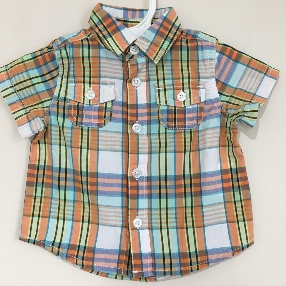 Old Navy baby boy button up short sleeve plaid cotton causal shirt